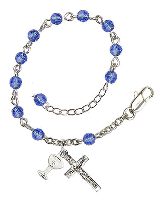 Adjustable Silver Plated 4mm Crystal Scapular Rosary | Sapphire