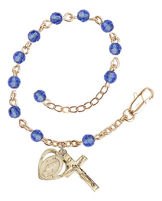 Adjustable Gold Plated 4mm Crystal Scapular Rosary | Sapphire
