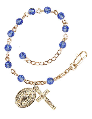 Adjustable Gold Plated 4mm Crystal Scapular Rosary | Sapphire