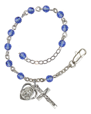 Adjustable Silver Plated 4mm Crystal Scapular Rosary | Sapphire