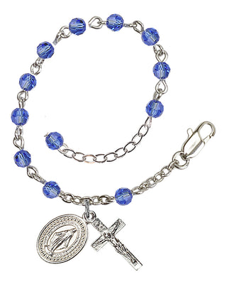 Adjustable Silver Plated 4mm Crystal Scapular Rosary | Sapphire