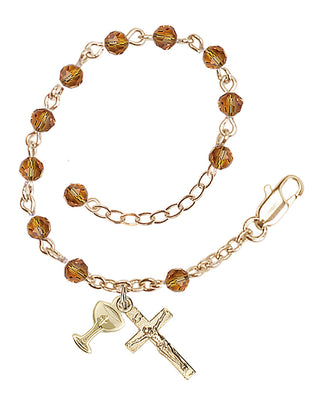 Adjustable Gold Plated 4mm Crystal Scapular Rosary | Topaz
