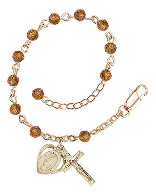 Adjustable Gold Plated 4mm Crystal Scapular Rosary | Topaz