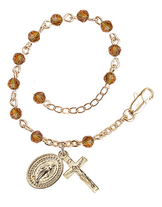 Adjustable Gold Plated 4mm Crystal Scapular Rosary | Topaz