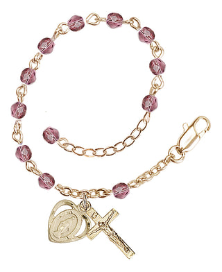 Adjustable Gold Plated 4mm Fire Polished Rosary Bracelet in Amethyst