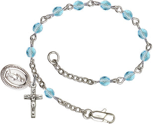 Silver Plated Rosary Bracelet with 4mm Aqua Beads.