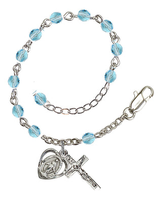 Adjustable Silver Plated 4mm Fire Polished Rosary Bracelet in Aqua