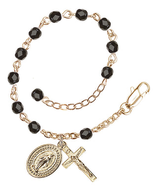 Adjustable Gold Plated 4mm Fire Polished Rosary Bracelet in Black