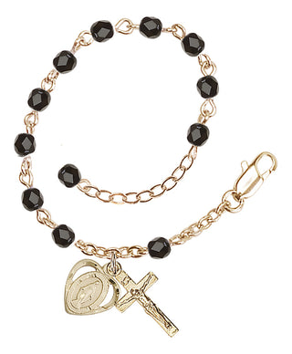 Adjustable Gold Plated 4mm Fire Polished Rosary Bracelet in Black