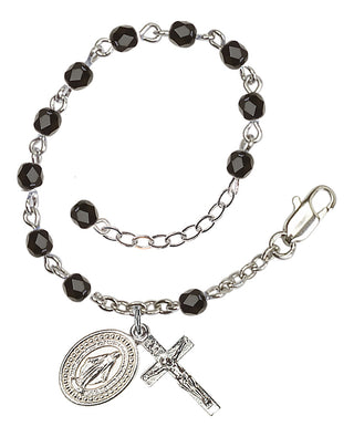 Adjustable Silver Plated 4mm Fire Polished Rosary Bracelet in Black
