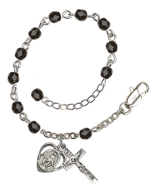Adjustable Silver Plated 4mm Fire Polished Rosary Bracelet in Black
