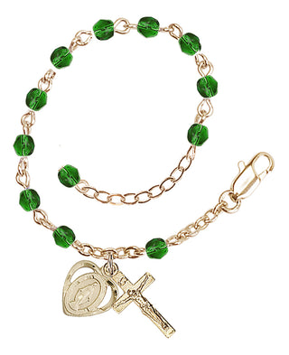 Adjustable Gold Plated 4mm Fire Polished Rosary Bracelet in Emerald