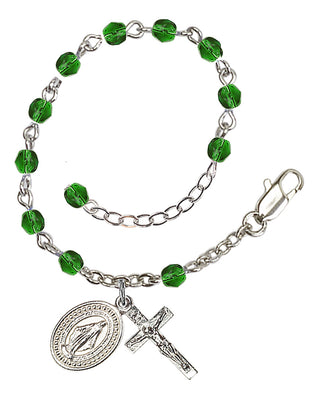 Adjustable Silver Plated 4mm Fire Polished Rosary Bracelet in Emerald