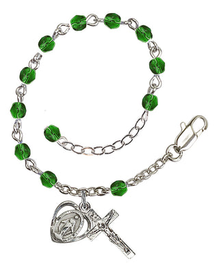 Adjustable Silver Plated 4mm Fire Polished Rosary Bracelet in Emerald