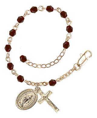 Adjustable Gold Plated 4mm Fire Polished Rosary Bracelet in Garnet