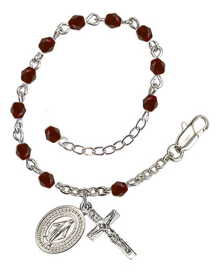 Adjustable Silver Plated 4mm Fire Polished Rosary Bracelet in Garnet