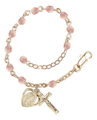 Adjustable Gold Plated 4mm Fire Polished Rosary Bracelet in Light Rose