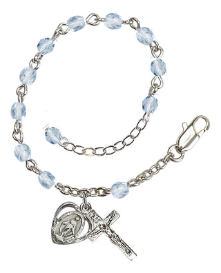 Adjustable Silver Plated 4mm Fire Polished Rosary Bracelet in Light Sapphire