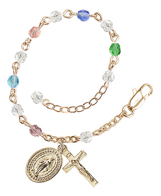 Adjustable Gold Plated 4mm Fire Polished Rosary Bracelet in Multi-Color
