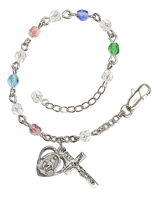 Adjustable Silver Plated 4mm Fire Polished Rosary Bracelet in Multi-Color