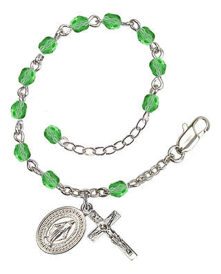 Adjustable Silver Plated 4mm Fire Polished Rosary Bracelet in Peridot