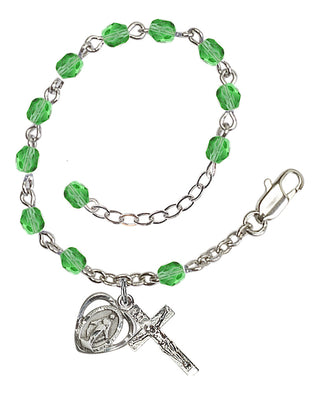Adjustable Silver Plated 4mm Fire Polished Rosary Bracelet in Peridot