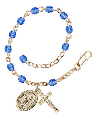 Adjustable Gold Plated 4mm Fire Polished Rosary Bracelet in Sapphire