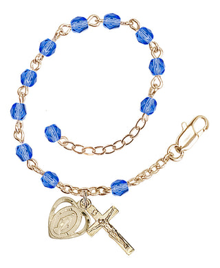 Adjustable Gold Plated 4mm Fire Polished Rosary Bracelet in Sapphire