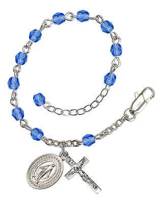 Adjustable Silver Plated 4mm Fire Polished Rosary Bracelet in Sapphire