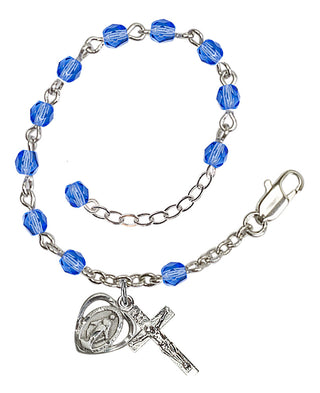 Adjustable Silver Plated 4mm Fire Polished Rosary Bracelet in Sapphire