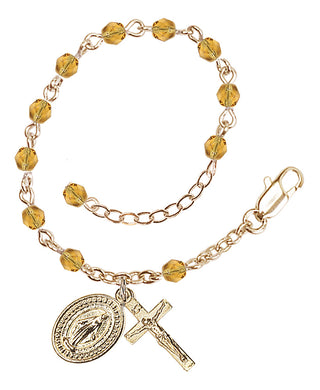 Adjustable Gold Plated 4mm Fire Polished Rosary Bracelet in Topaz