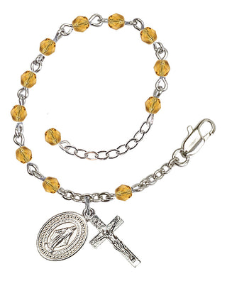 Adjustable Silver Plated 4mm Fire Polished Rosary Bracelet in Topaz