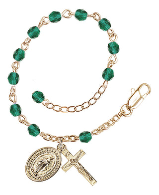 Adjustable Gold Plated 4mm Fire Polished Rosary Bracelet in Zircon