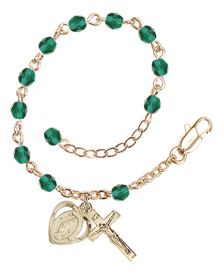 Adjustable Gold Plated 4mm Fire Polished Rosary Bracelet in Zircon
