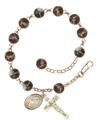 Adjustable Gold Plated 7mm Brown Rosary Bracelet