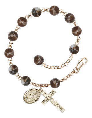 Adjustable 14 Karat Gold-Filled 7mm Brown Rosary Bracelet