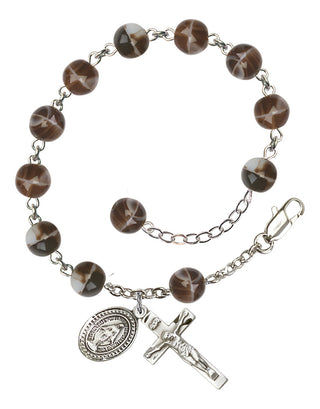 Adjustable Silver Plated 7mm Brown Rosary Bracelet