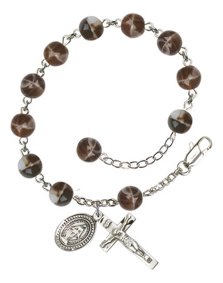 Adjustable Sterling Silver 7mm Brown Rosary Bracelet
