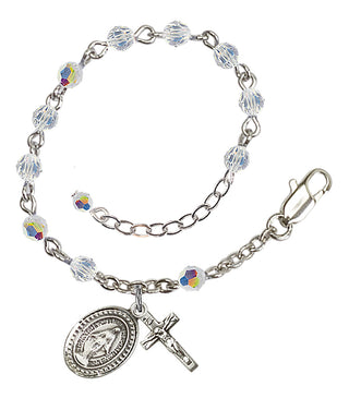 Adjustable Silver Plated 4mm Austrian Crystal Rosary Bracelet with Aurora Borealis in Crystal