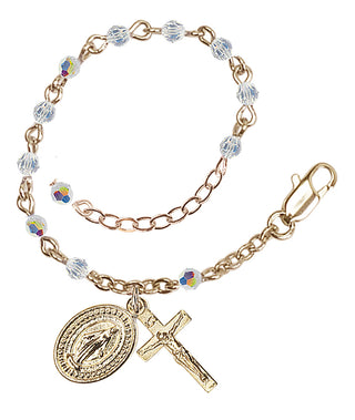Adjustable Gold Plated 3mm Austrian Crystal Rosary Bracelet with Aurora Borealis in Crystal