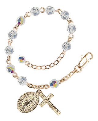 Adjustable Gold Plated 5mm Austrian Crystal Rosary Bracelet with Aurora Borealis in Crystal