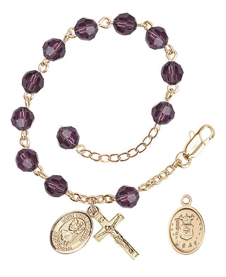 Adjustable Gold Plated 6mm Austrian Crystal Rosary Bracelet in Amethyst