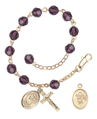 Adjustable Gold Plated 6mm Austrian Crystal Rosary Bracelet in Amethyst