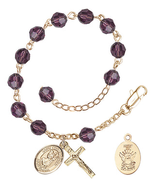 Adjustable Gold Plated 6mm Austrian Crystal Rosary Bracelet in Amethyst