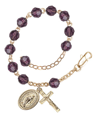 Adjustable Gold Plated 6mm Austrian Crystal Rosary Bracelet in Amethyst