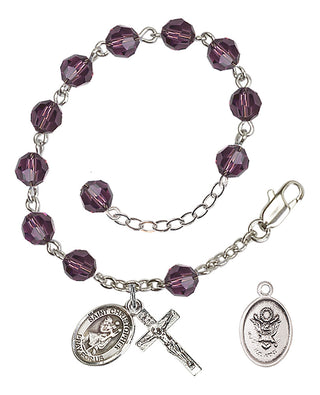 Adjustable Silver Plated 6mm Austrian Crystal Rosary Bracelet in Amethyst