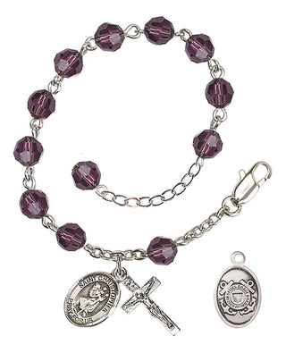 Adjustable Silver Plated 6mm Austrian Crystal Rosary Bracelet in Amethyst