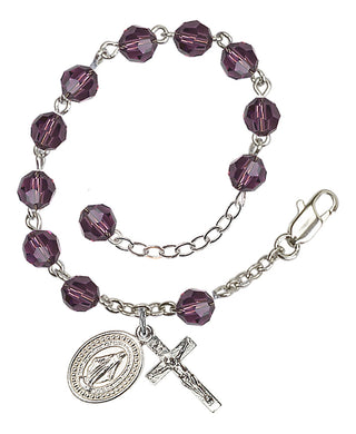 Adjustable Silver Plated 6mm Austrian Crystal Rosary Bracelet in Amethyst