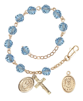 Adjustable Gold Plated 6mm Austrian Crystal Rosary Bracelet in Aqua