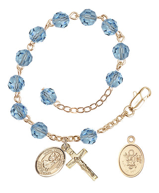 Adjustable Gold Plated 6mm Austrian Crystal Rosary Bracelet in Aqua